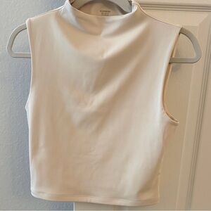 Express Sleeveless Mock Neck Crop Top in Cream